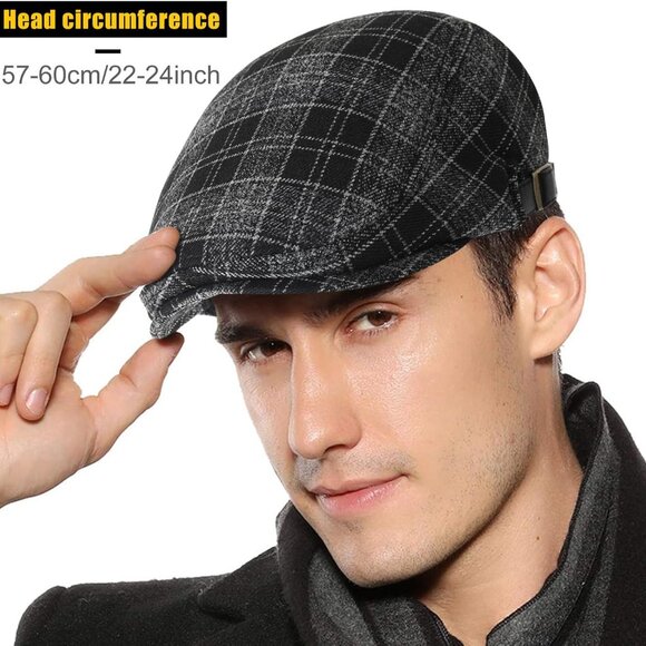 Mens Newsboy Cap Winter Beret Hat Cabbie Flat Cap - Picture 3 of 7